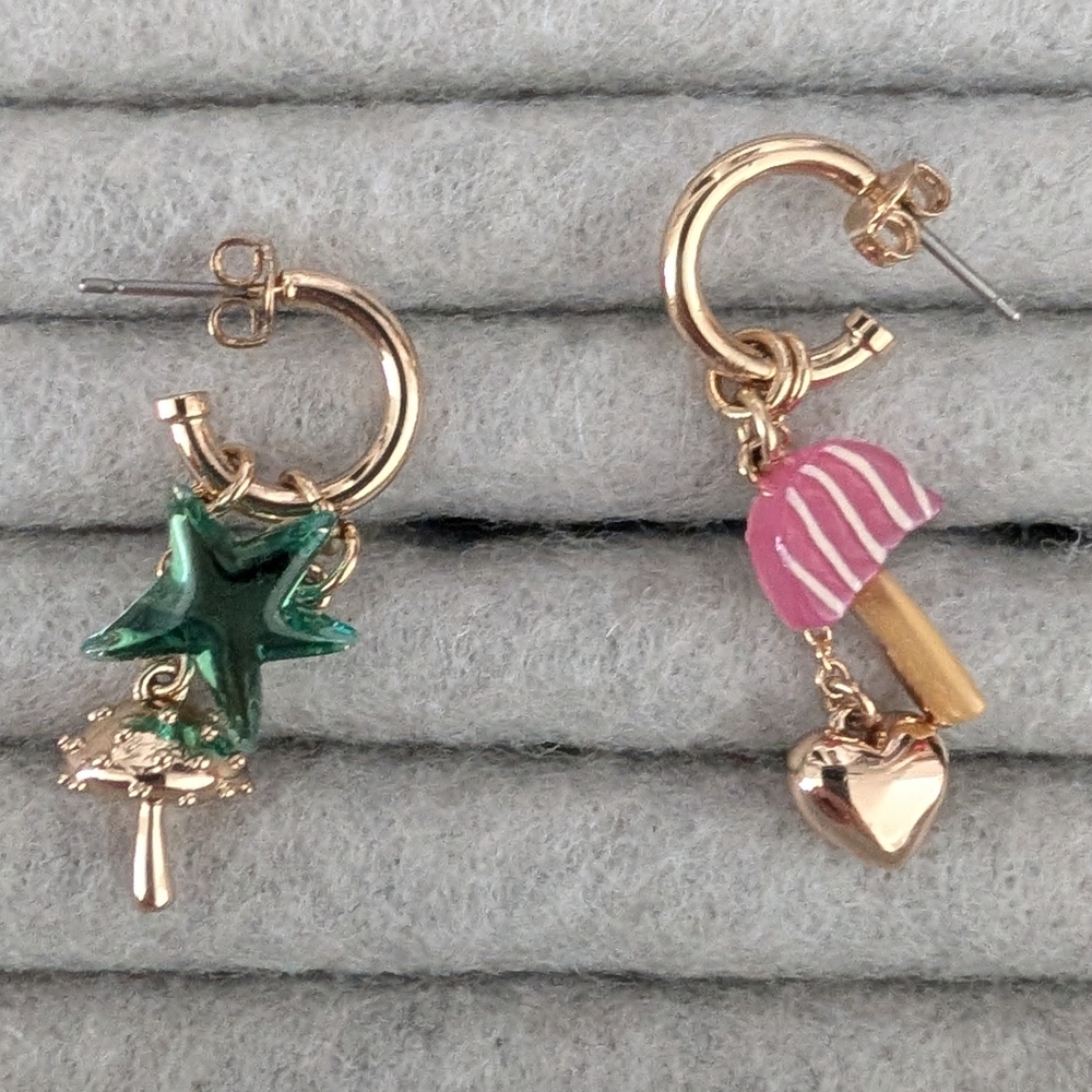 Coach Coach X Observed By Us Mismatch Star And Mushroom Huggie Earrings - Picture 2 of 3